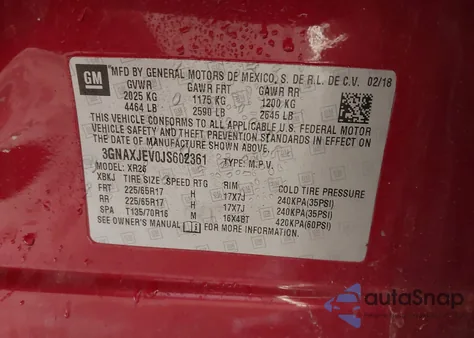 2018 Chevrolet Equinox Lt z USA, uszkodzony, nr VIN 3GNAXJEV0JS602361